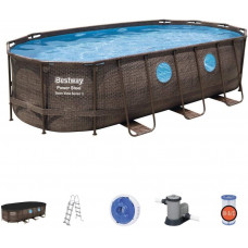 Bestway Piscina Desmontable Tubular Power Steel Oval Diseño Ratán 549x274x122 cm con Depuradora Cartucho 5.678 L/H con Cobertor y Escalera   Bestway Piscina Desmontable Tubular Power Steel Oval Diseño Ratán 549x274x122 cm con Depuradora Cartucho 5.678 L/H con Cobertor y Escalera