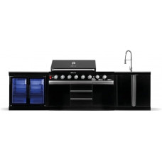 Cocina de exterior de gas XXL con nevera doble y lavabo, acero inoxidable 