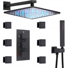 ENGA - Juego de alcachofa de ducha y válvula mezcladora termostática de 12 pulgadas y 6 pulverizadores de cuerpo de masaje y alcachofa de ducha de mano   ENGA - Juego de alcachofa de ducha y válvula mezcladora termostática de 12 pulgadas y 6 pulverizadores de cuerpo de masaje y alcachofa de ducha de mano