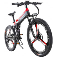  L.HPT Bicicleta de montaña eléctrica Bicicleta Plegable para Hombre 26 Pulgadas 27 48V10Ah batería de Litio Bicicleta para Adultos Carga máxima 150 kg Resistencia 90 km Negro + Rojo 