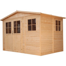 TIMBELA M334F+M334G Cobertizo de Madera para jardín- Puerta con Cerradura Suelo TRATADO - A226x324x216cm-6m2 Cobertizo de Madera Natural