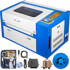  VEVOR 50 W Máquina de Grabado Láser CO2 USB 300 x 500 mm Grabador de Láser 500 mm/s Herramienta de Corte Rueda Giratoria LCD Láser Engraving Machine Láser CO2 para Vidrio, Madera, Plástico, Cuero 
